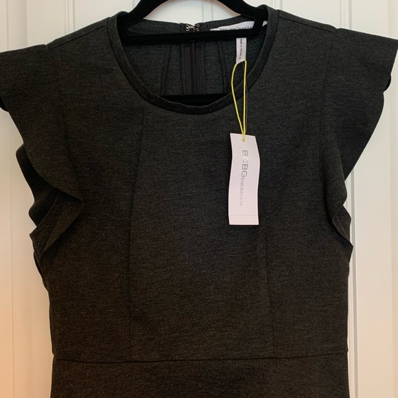 NWT- BCBGeneration Heather Charcoal Ponte Flutter-Sleeve Dress. Size 6 - Picture 9 of 9